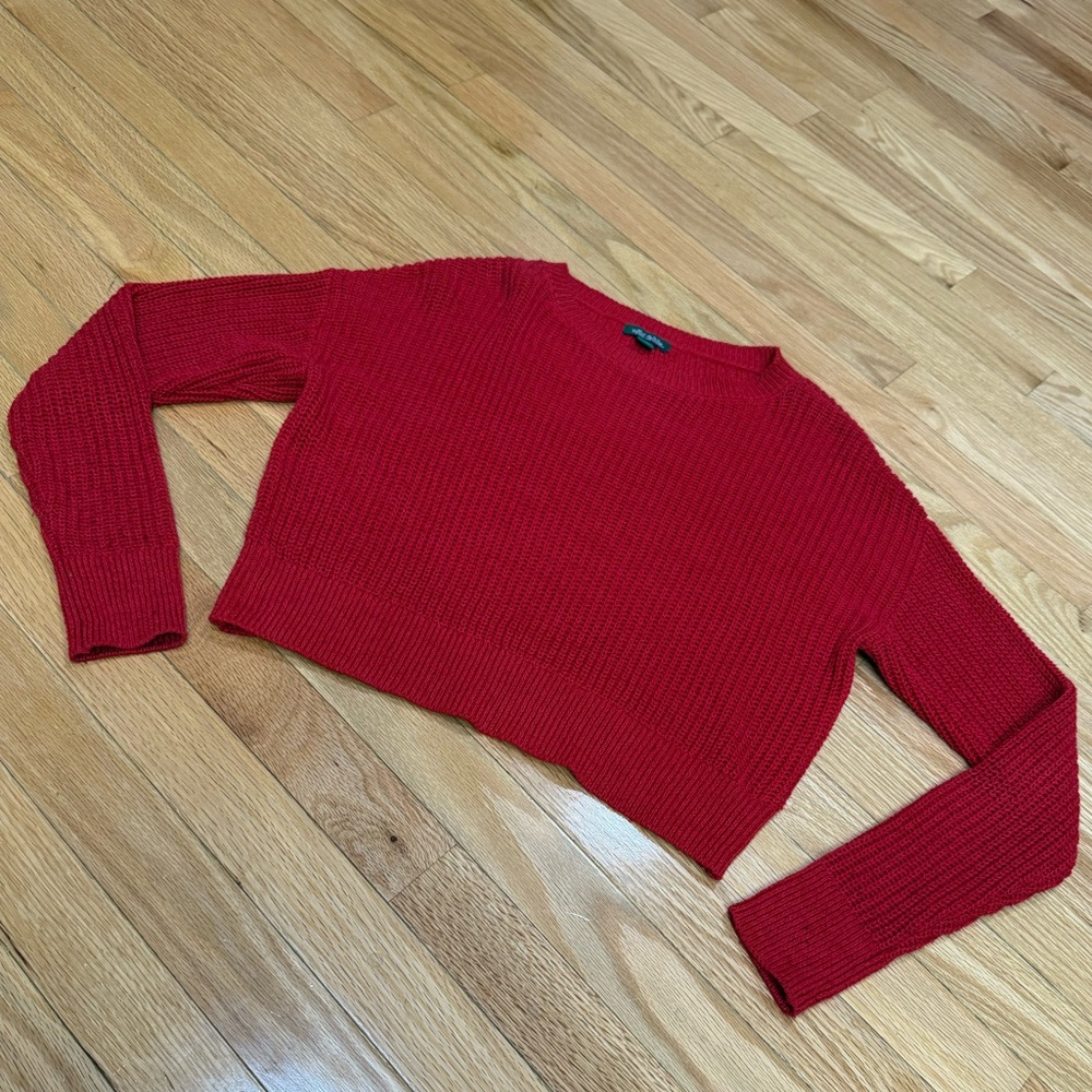 Red Slightly Cropped Knit Sweater